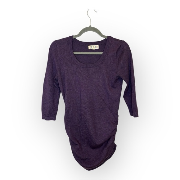 Pink Rose Dresses & Skirts - Pink Rose Purple Ruched Knit Sweater Dress Scoop Neck 3/4 Sleeve M Boho Preppy